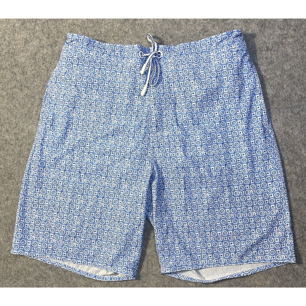 Johnnie-O Southport Swim Trunks JMSS1480 Blue Geometric Size XL 9” Inseam Lined